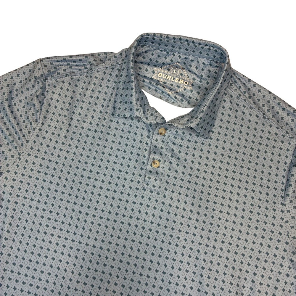 Burlebo Polo Shirt Men Large Blue Texas State Print Performance Short Sleeve L